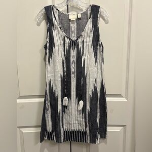 Cynthia Rowley Sleeveless Linen Mini Dress Black White Tunic Aztec Swim Coverup